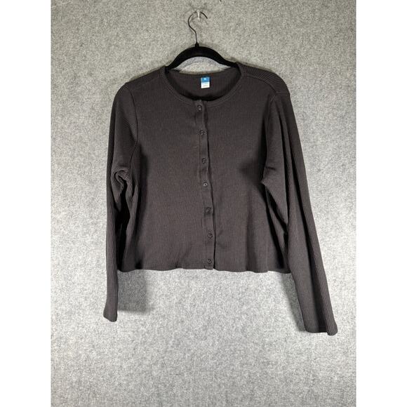 Old Navy Cardigan Women XL Black Ribbed Cropped Long‎ Sleeve Minimalist Staple - Picture 1 of 7